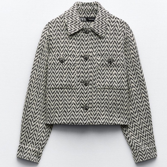 Zara NWT Jewel Button Textured Jacket size L - Picture 5 of 7